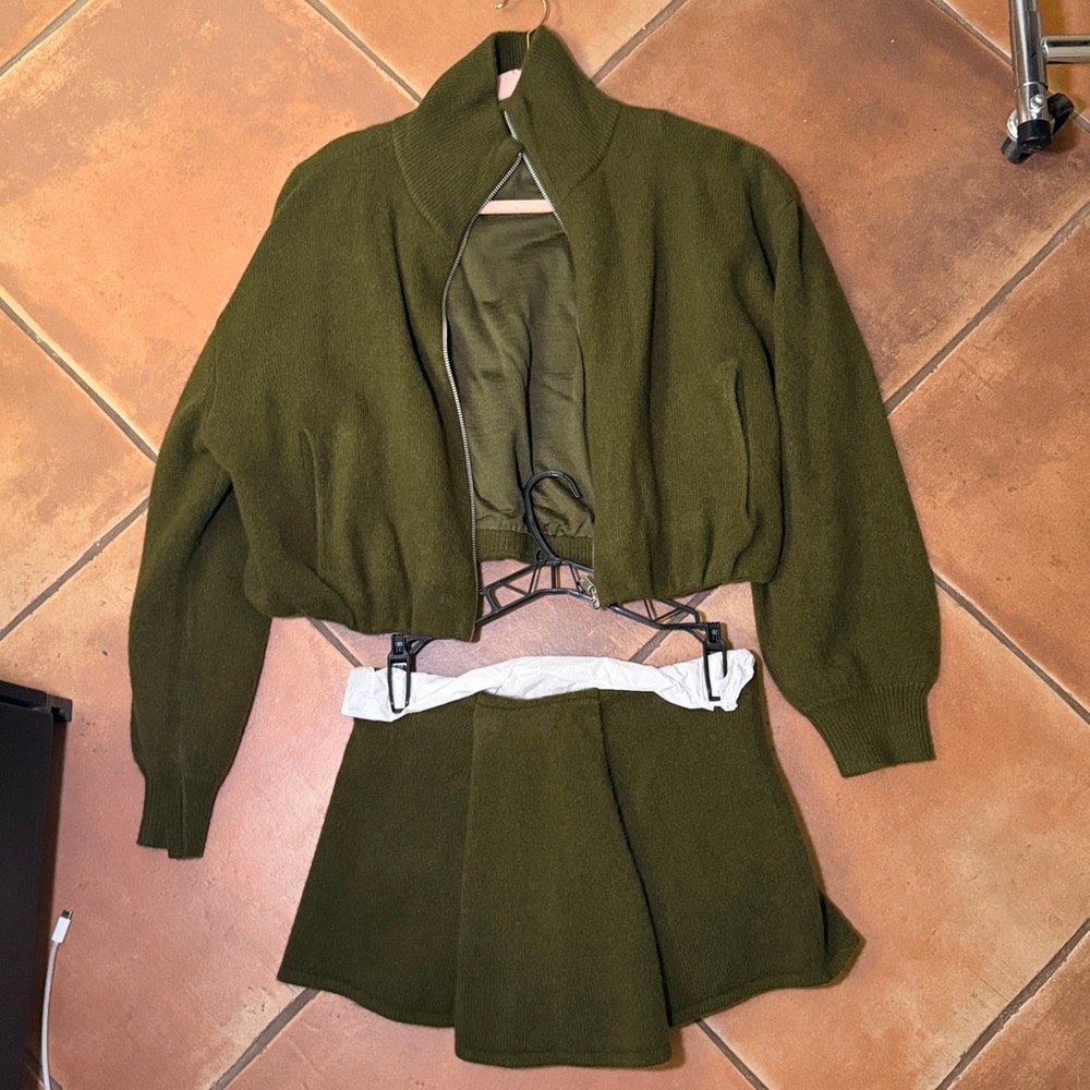 HELSA Josefine Knit Oversized Bomber & Josefine Knit Skirt in Olive - Picture 10 of 13